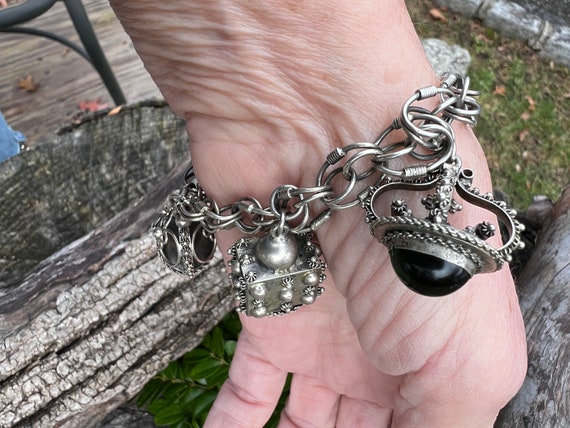 Silver Multi Stone Charm Bracelet, Large Charm Br… - image 2