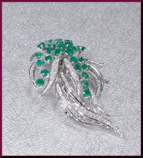 Vintage Emerald Brooch, Vintage Diamond Brooch, Sp