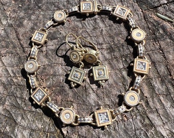 Pulsera de diamantes vintage, pulsera de diamantes de oro, conjunto de pulsera y pendientes, pulsera de tenis de oro