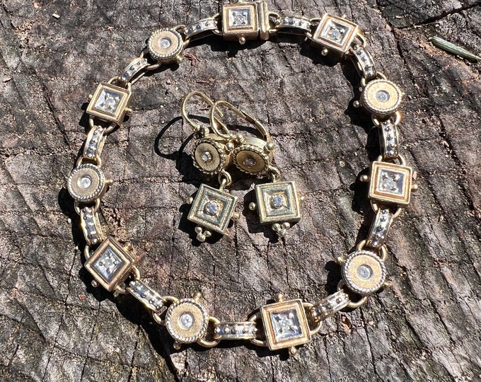 Vintage Diamond Bracelet, Gold Diamond Bracelet, Bracelet and Earring Set, Gold Tennis Bracelet