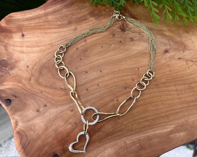 14k Yellow Gold Diamond Heart Pendant Necklace, .75 ct, 16” Chain