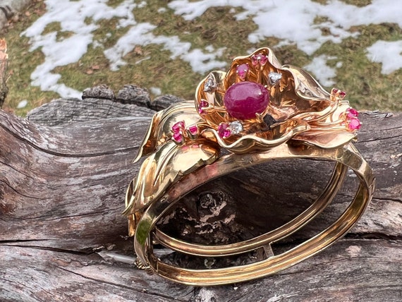 Ruby and Diamond Cuff, Ruby Cuff, Ruby Bangle,  R… - image 4