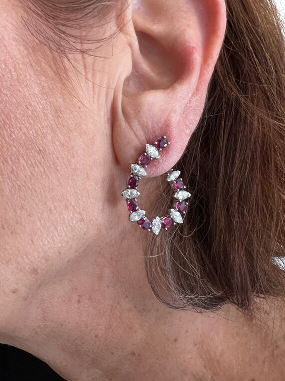 Gold Ruby Earrings, Ruby Drop Earrings, Ruby Diam… - image 5