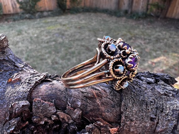 Amethyst Cluster Ring, Opal Cluster Ring, Amethys… - image 9