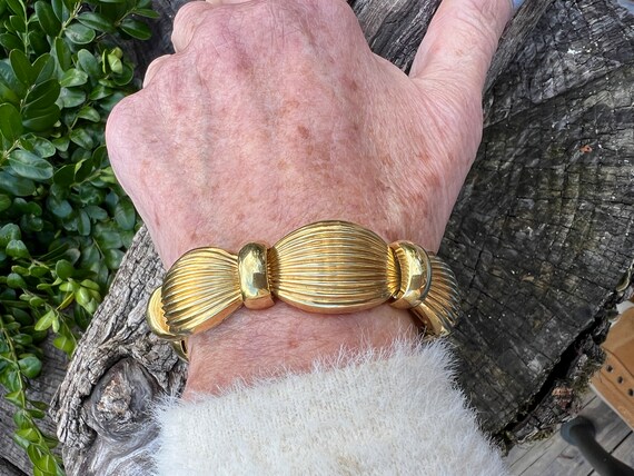 Wide Gold Bracelet, Chunky Wide Gold Bracelet, 19… - image 2