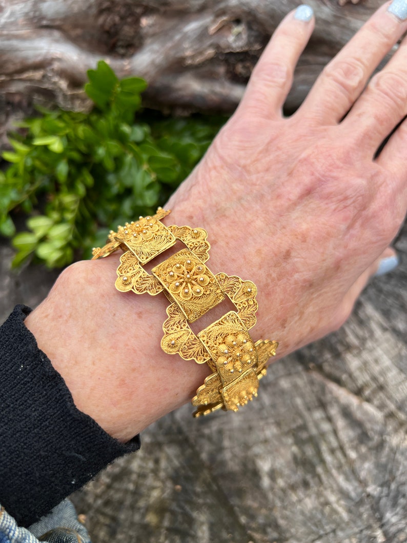 Wide Gold Bracelet, Chunky Gold Bracelet, Wide Flower Bracelet image 6