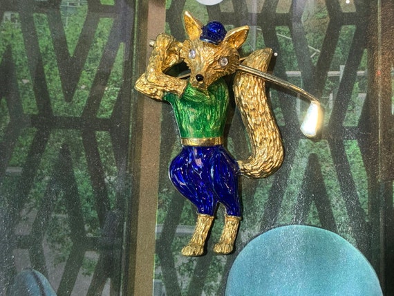 Blue Enamel Fox, Gold Enamel Fox, Gold Fox Brooch… - image 5