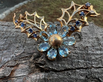 Aquamarine Brooch, Sapphire Brooch, Flower Brooch, Aquamarine Flower, Aquamarine Pin