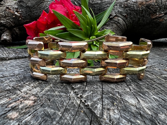Wide Gold Bracelet, Retro Gold Wide Bracelet, Chunky Gold Bracelet