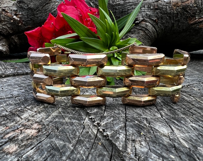 Wide Gold Bracelet, Retro Gold Wide Bracelet, Chunky Gold Bracelet