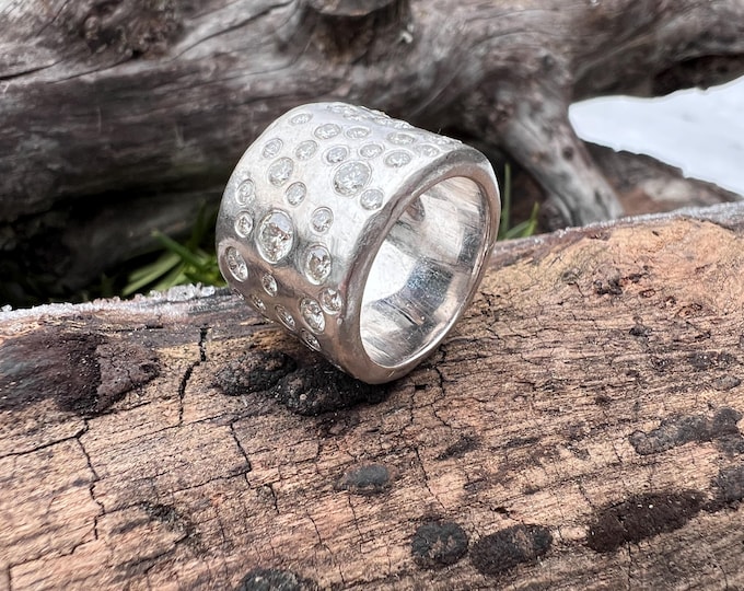 White Gold Cigar Band, Diamond Cigar Band, Chunky Gold Ring, Wide Gold Band, Wide Diamond Band