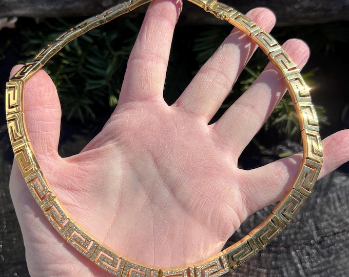 Gold Choker, Greek Key Choker, Diamond Choker, Gold Diamond Choker, Diamond Choker Necklace, Diamond Necklace, Gold Choker Necklace