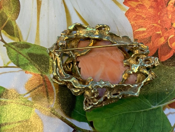 Vintage Coral Cameo, Coral Cameo, Gold Coral Came… - image 4