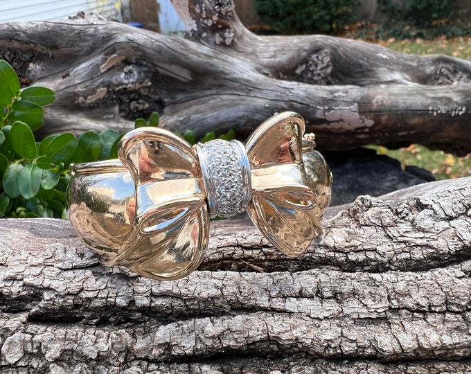 Gold Bow Bangle, Retro Gold Bow, Diamond Bow Bangle, Bow Bangle