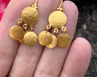 Multi Hoop Earrings, Gold Hoop Dangles, Gold Ringlet Hoops