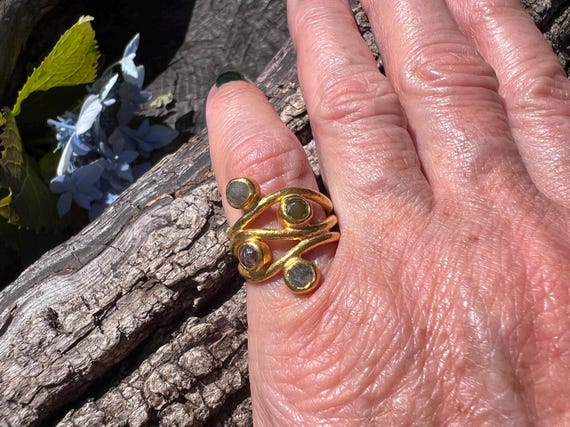 Rose Cut Black Diamond Ring: 24k Yellow Gold Cock… - image 9