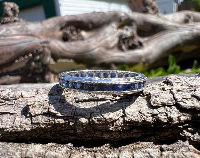 Art Deco Style Band, Sapphire Eternity Band, Stacking Band, Deco Style Band, Sapphire Band Size 6.75