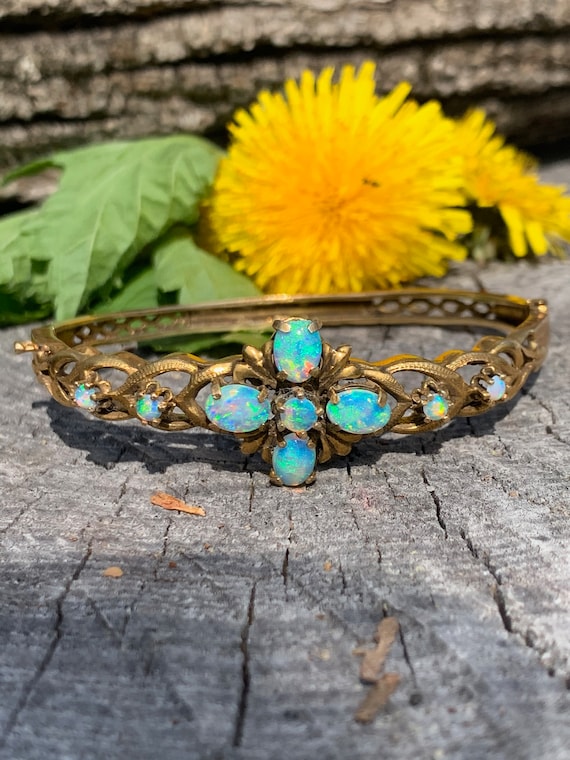 Opal  Bangle, Opal Bangle, Gold Opal Bangle, Opal… - image 7