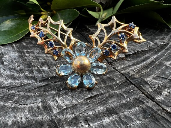 Aquamarine Brooch, Sapphire Brooch, Flower Brooch… - image 2