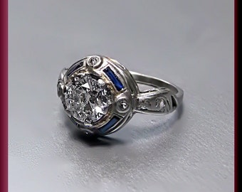Antique Diamond Engagement Ring Art Deco Diamond Engagement Ring with Old European Cut Diamond 18K White Gold Wedding Ring  - ER 405S