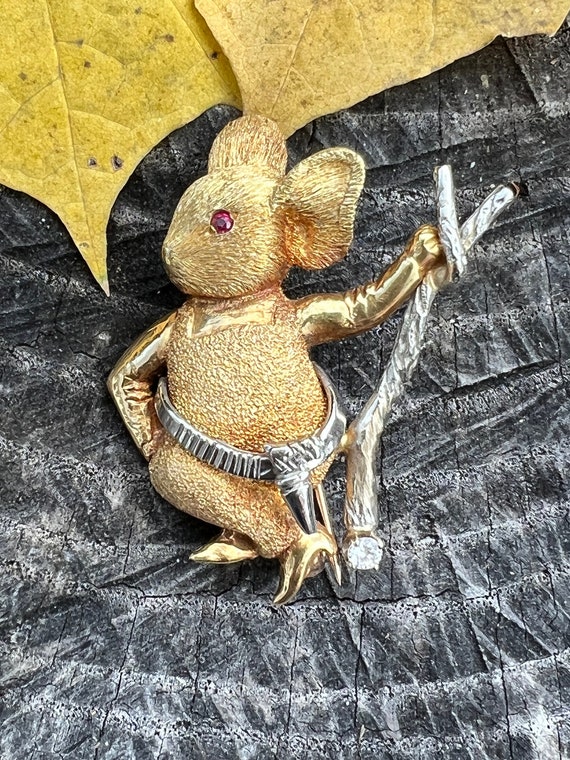 Yellow Gold Mouse Brooch, Cute Mouse Brooch, Gold… - image 7