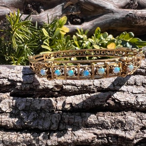 14K Gold Opal Bangle, Opal Bangle, Gold Opal Bangle, October Birthstone