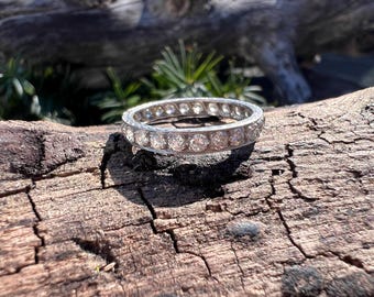 Art Deco Diamond Eternity Band: Platinum Stacking Ring, Size 6.75