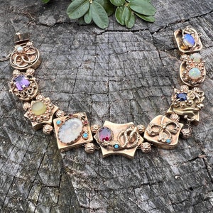 Vintage Slide Bracelet, Gold Slide Bracelet, Gold Charm Bracelet, Slide Bracelet, Multi Slide Bracelet