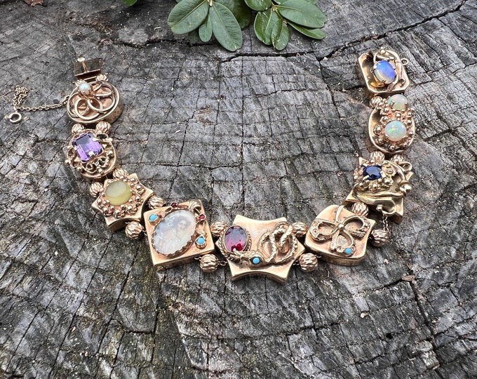 Vintage Slide Bracelet, Gold Slide Bracelet, Gold Charm Bracelet, Slide Bracelet, Multi Slide Bracelet