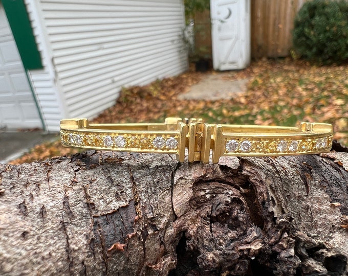 Diamond Gold Bangle, Yellow Sapphire Bangle, Gold Sapphire Bangle