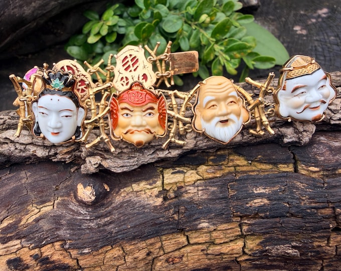 18K Yellow Gold Japanese Toshikane Seven Lucky God Bracelet