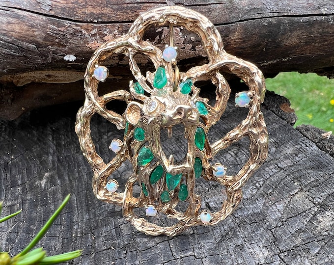 Lion Pendant, Emerald Lion Pendant, Opal Lion, Gold Lion Pendant
