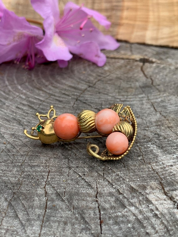 Gold and Coral Snail Brooch, Coral Snail Brooch, … - image 7