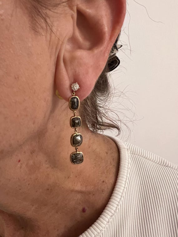 Black Diamond Dangle Earring, Diamond Dangle Earr… - image 10