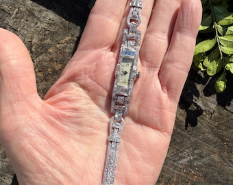Art Deco diamanten platina horloge: antiek polshorloge uit de jaren 1920