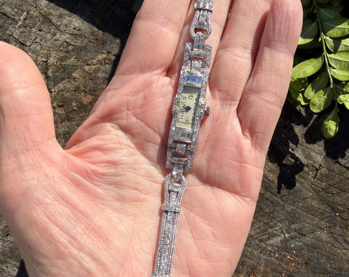 Art Deco Diamond Platinum Watch: Antique 1920s Wristwatch