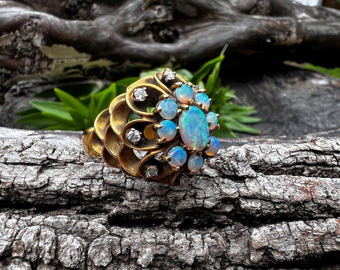 RESERVED for Claudia NFS Layaway Payment 3 Opal and Diamond Ring, Opal Cluster Ring, Opal Cocktail Ring, Opal Statement Ring