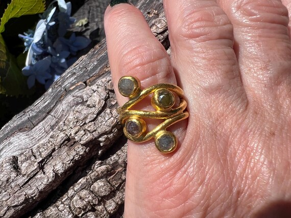 Rose Cut Black Diamond Ring: 24k Yellow Gold Cock… - image 6