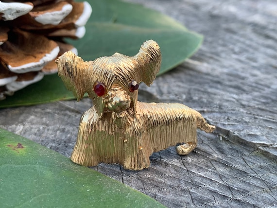 Gold Dog Brooch, Papillon Dog Brooch, Dog Pendant, Terrier Brooch, Dog Pin, Dog Brooch