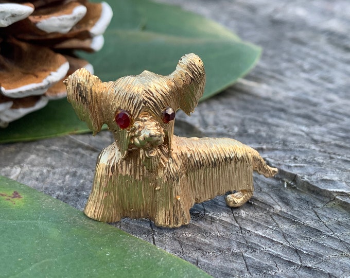 Gold Dog Brooch, Papillon Dog Brooch, Dog Pendant, Terrier Brooch, Dog Pin, Dog Brooch