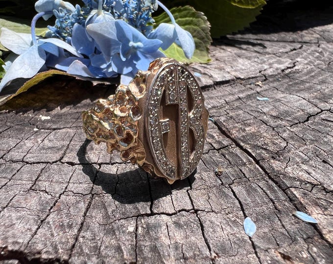 Diamond Initial Ring, Gold Initial Ring, Gold Signet Ring, FB Initial Ring, Diamond FB