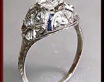 Antique Diamond Engagement Ring Art Deco Diamond Engagement Ring with Old European Cut Diamond Platinum Wedding Ring - ER 351M