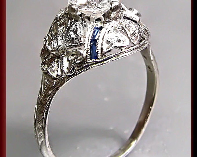 Antique Diamond Engagement Ring Art Deco Diamond Engagement Ring with Old European Cut Diamond Platinum Wedding Ring - ER 351M