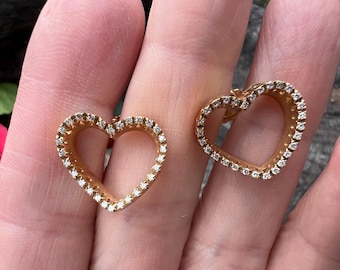 Diamond Heart Earrings, Heart Earrings, Gold Heart Earrings, Heart Jewelry