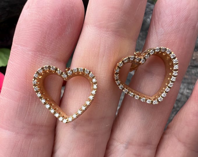 Diamond Heart Earrings, Heart Earrings, Gold Heart Earrings, Heart Jewelry