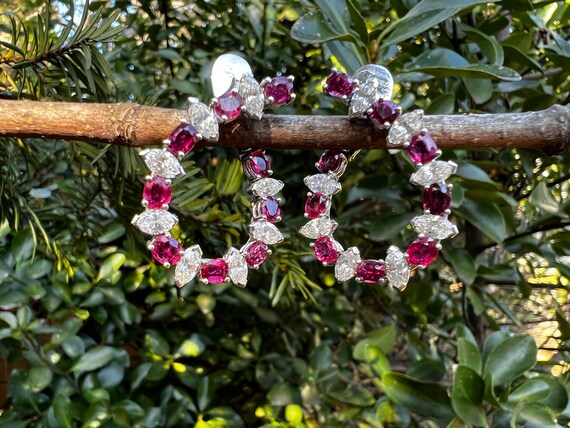 Gold Ruby Earrings, Ruby Drop Earrings, Ruby Diam… - image 7