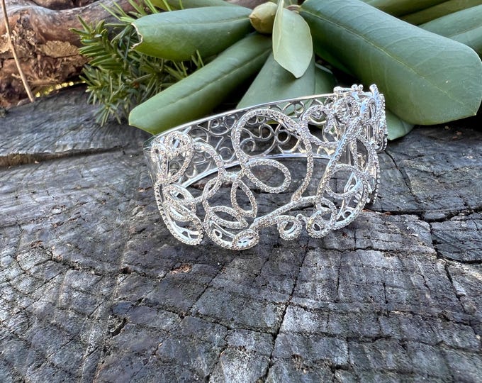 18K Diamond Bangle, Wide Diamond Bangle, Diamond Bangle