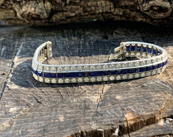 Art Deco Diamond Bracelet, Deco Line Bracelet, Deco Tennis  Bracelet, Sapphire Bracelet, Art Deco Filigree Bracelet, Deco Sapphire Bracelet