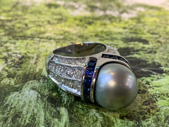 South Sea Pearl Ring, Tahitian Pearl Ring, Sapphir