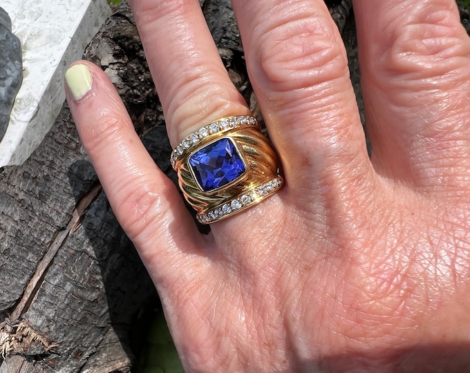 Tanzantie Band, Tanzanite Ring, Wide Diamond Band, Diamond Wide Band